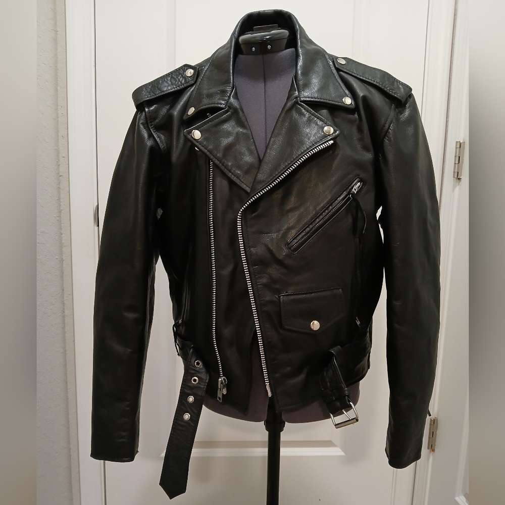 Unik Black‎ Leather Motorcycle Style Jacket - Picture 3 of 13